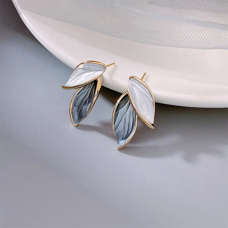 Trendy Fresh Lovely Sweet Grey Leaf Stud Earrings