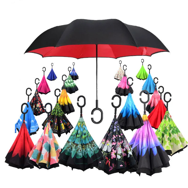 Folding Long Shank Double Layer Inverted Umbrella