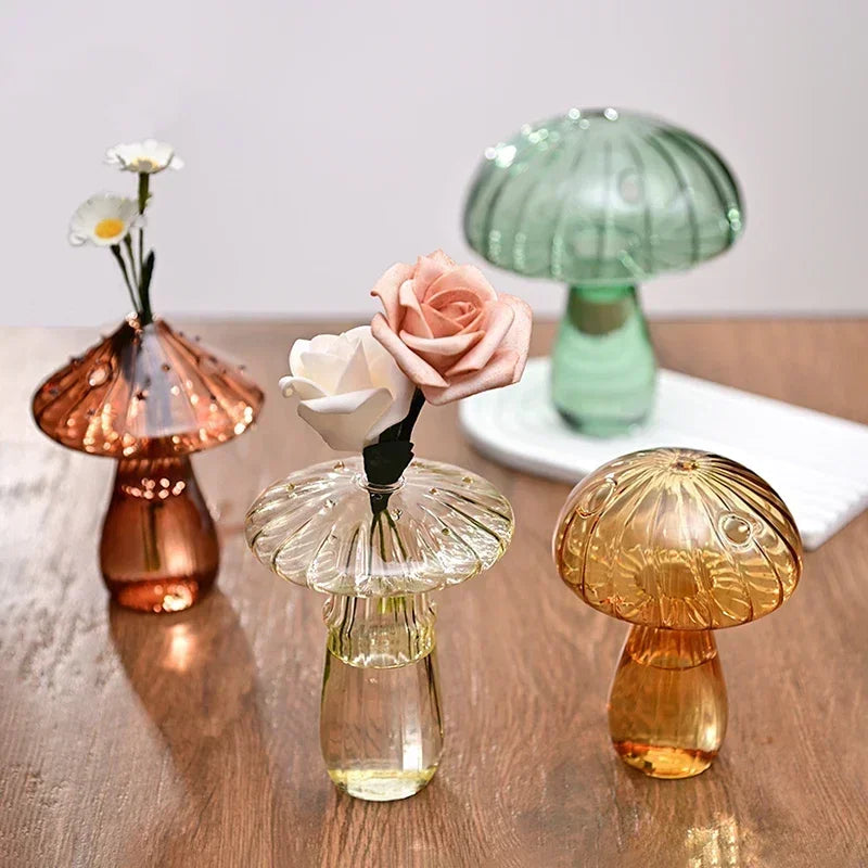 Creative Mushroom Glass Tiny Vase Plant