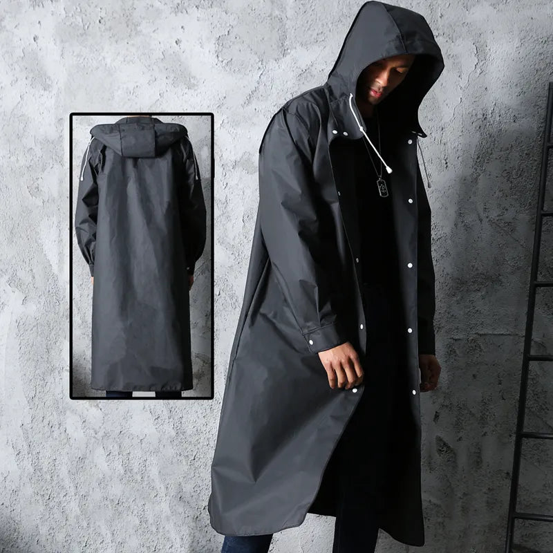 Black Fashion Adult Waterproof Long Raincoat