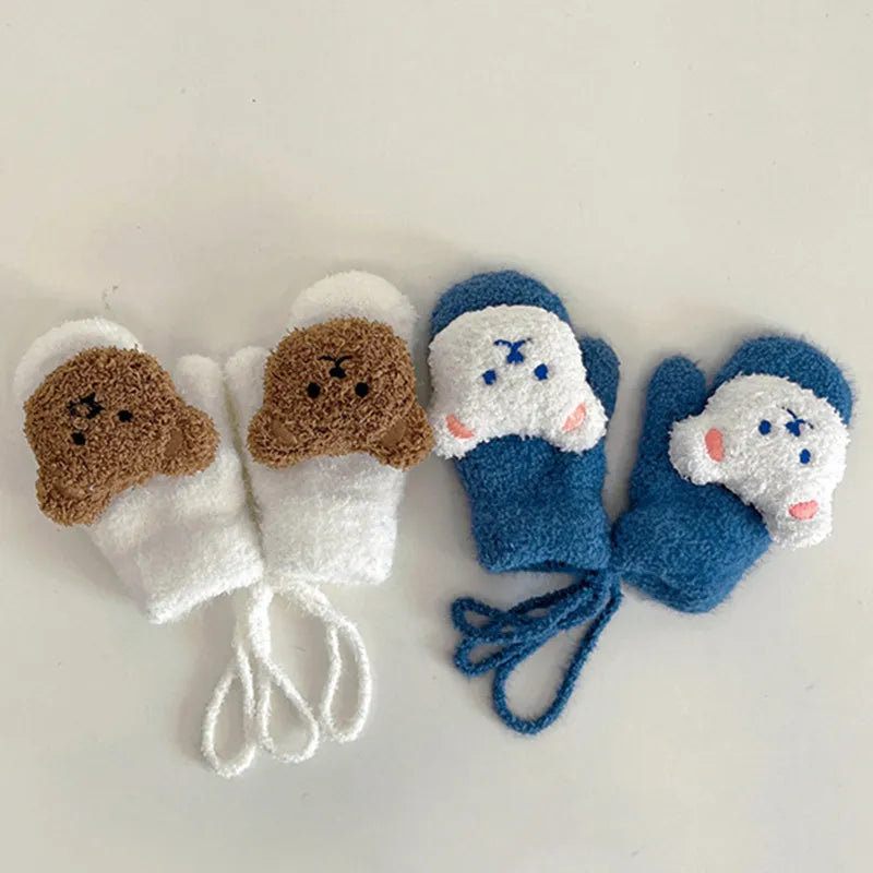 1-4Y Cartoon Bear Baby Mittens Winter Warm Kids Baby Girl Gloves