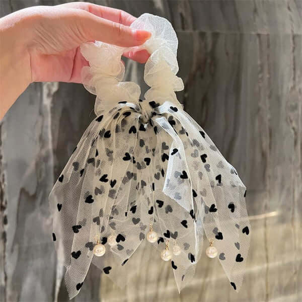 Black and White Ribbon Hair Tie Scrunchie