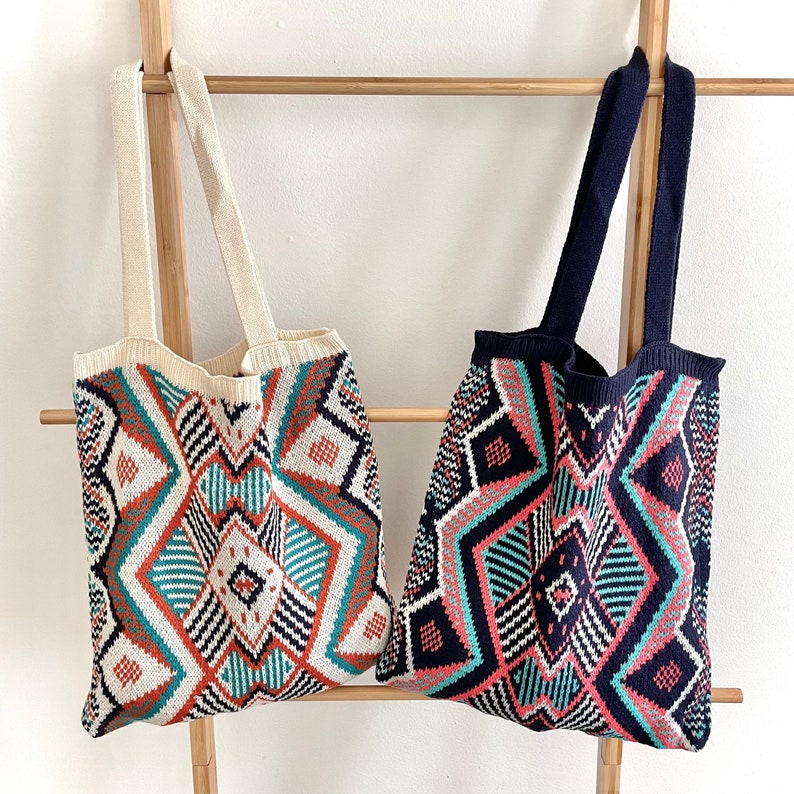 Crochet Knitted Tote Bag Bohemian Boho Chic Aztec