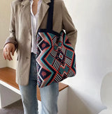 Crochet Knitted Tote Bag Bohemian Boho Chic Aztec