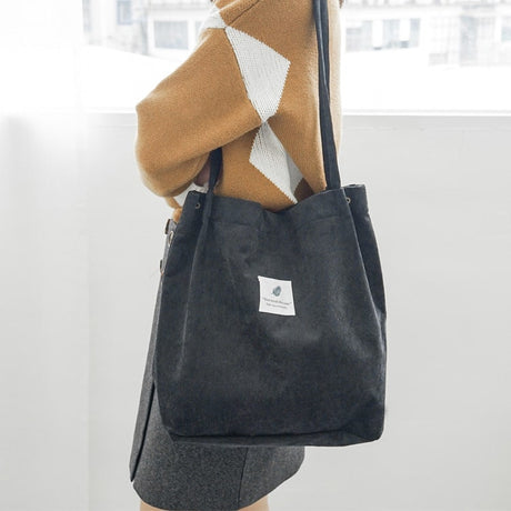 Korean Canvas Corduroy Tote Bag Casual Work Shoulder Handbags