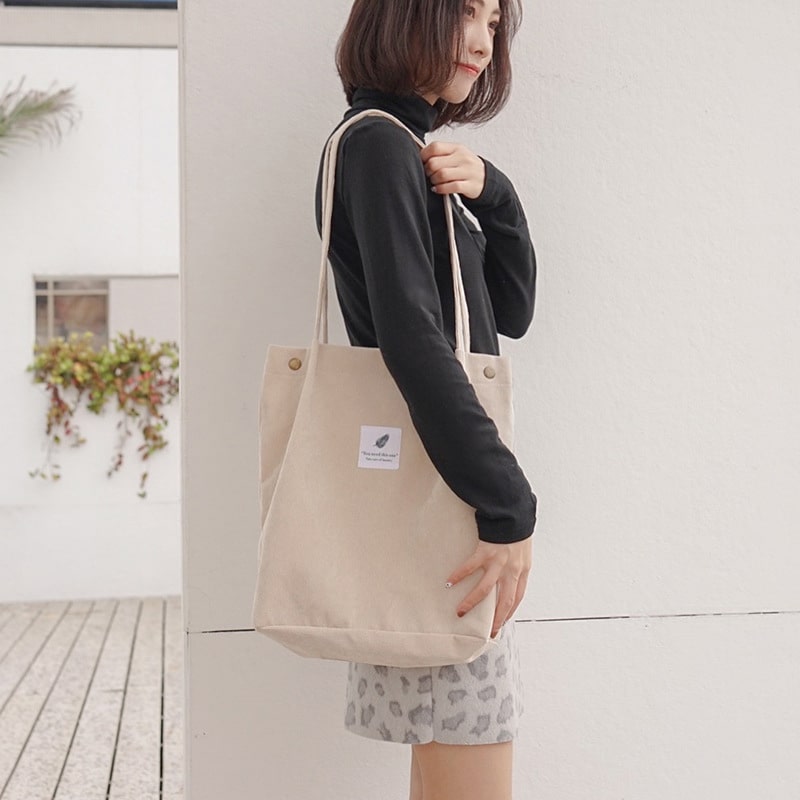 Korean Canvas Corduroy Tote Bag Casual Work Shoulder Handbags