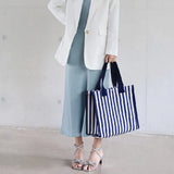 Summer Stripes Canvas Tote Bag - Stylish Women's Shopping Companion