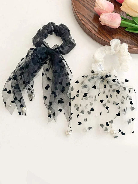 Black and White Ribbon Hair Tie Scrunchie